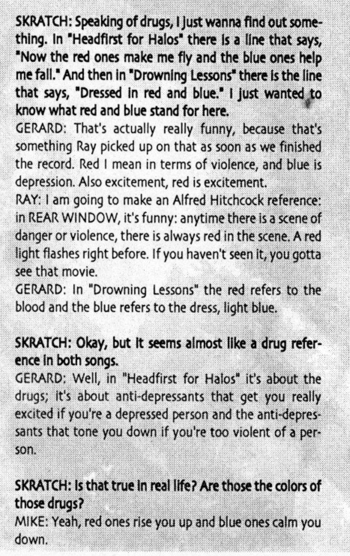 whatsabrinasays's tweet photo. thinking about gerard's subconscious use of red and blue https://t.co/ZbryEb0yAo