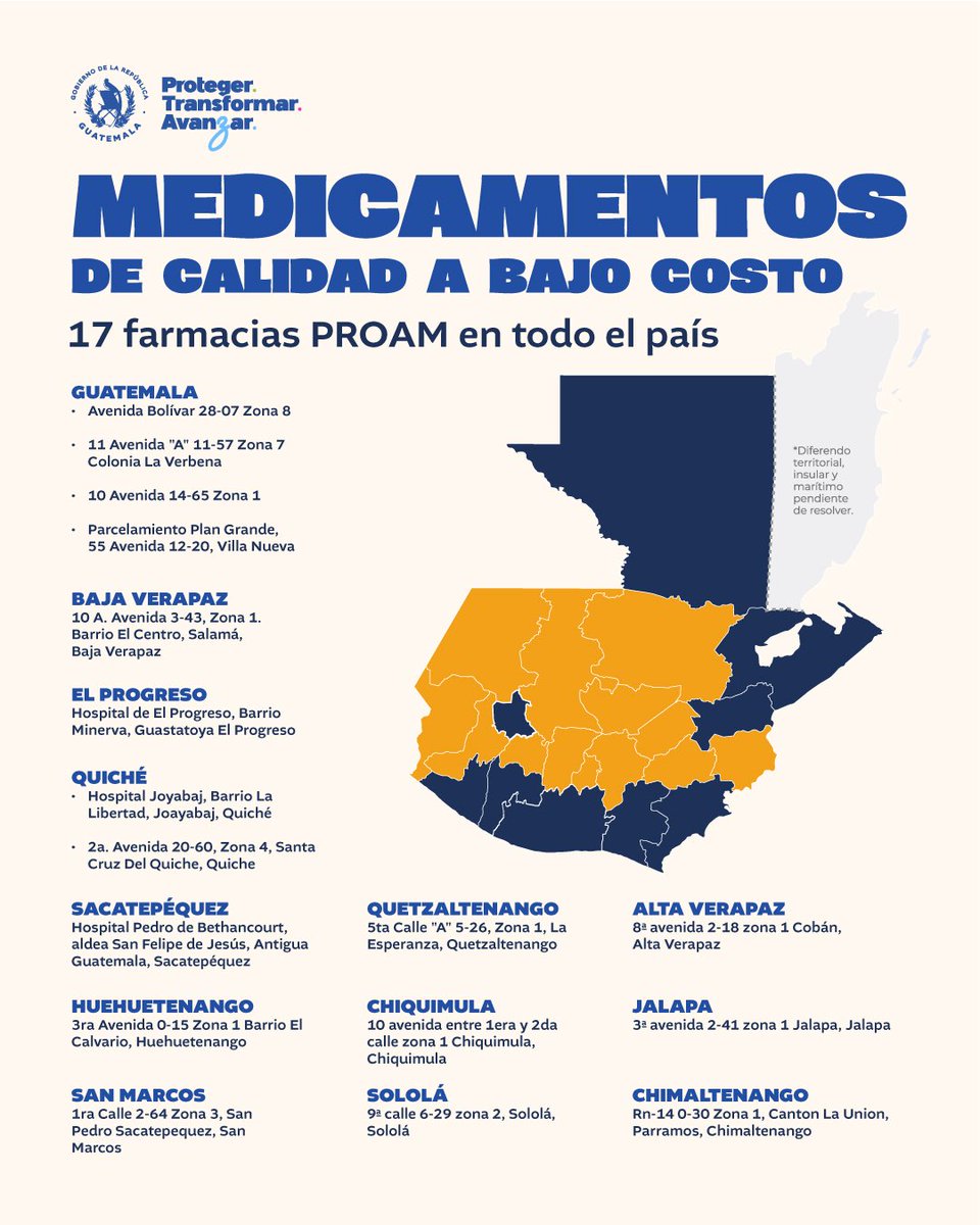 GuatemalaGob's tweet photo. ¡Las farmacias PROAM están llegando a todo el país! 🤩💊

🔗 Encuentra el catálogo de medicamentos y más detalles en el sitio web oficial: https://t.co/A0DcWpZprV https://t.co/LSK43TPCJC