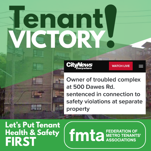 TorontoTenants's tweet photo. After years of organizing, tenants at 608 Dawes Road are finally seeing some justice after years of health &amp; safety violations.

Notorious 500 Dawes landlord, Carolyn Kreb (also the owner of 608 Dawes), was sentenced in court for putting tenants at risk. 1/2 https://t.co/TW5BDihIUs
