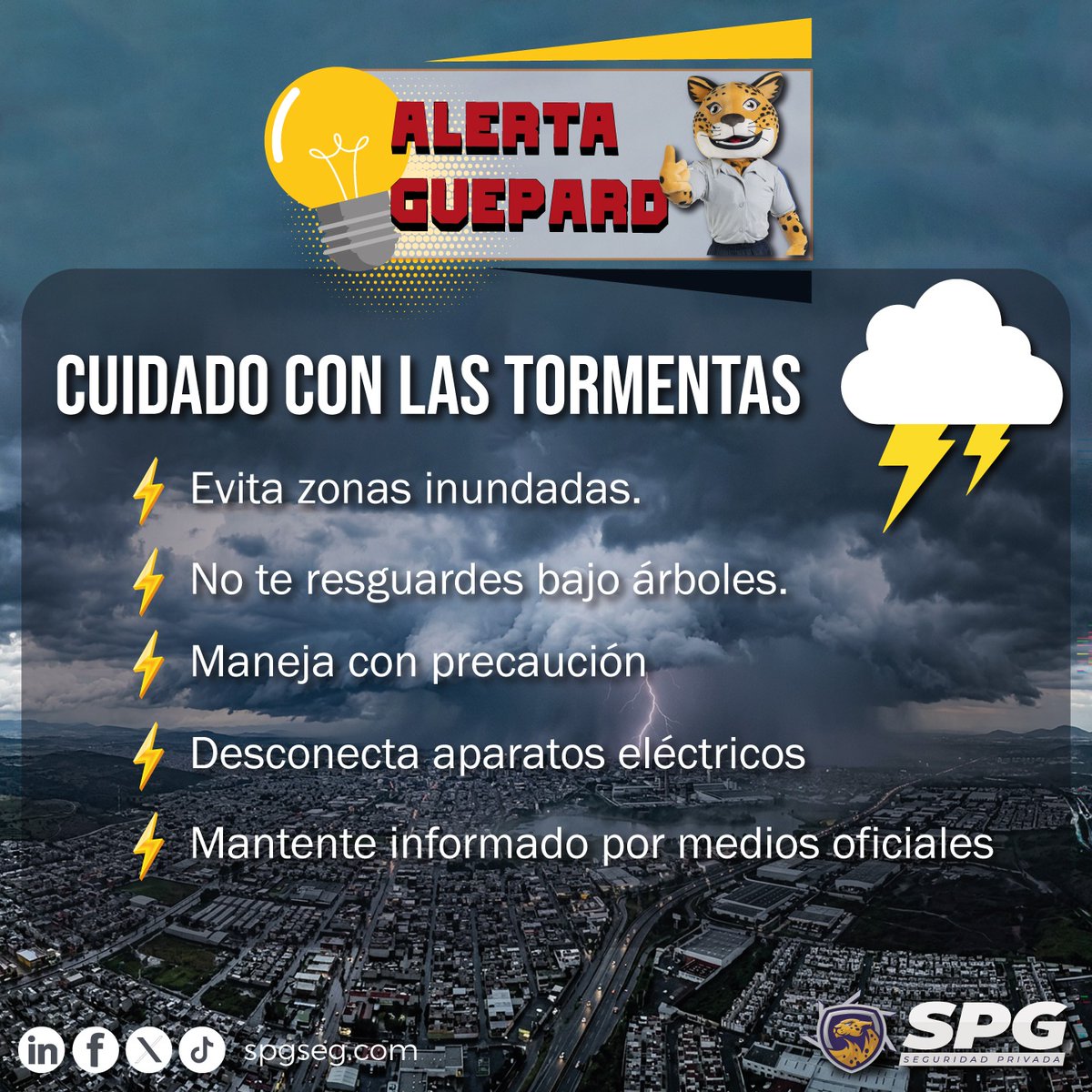 SpgSeg's tweet photo. En temporada de tormentas, la prevención puede hacer la diferencia⚡ ☔

Mantente informado, evita riesgos y comparte esta información 📲
#TemporadaDeLluvias #protección https://t.co/SCuEsDPCDA