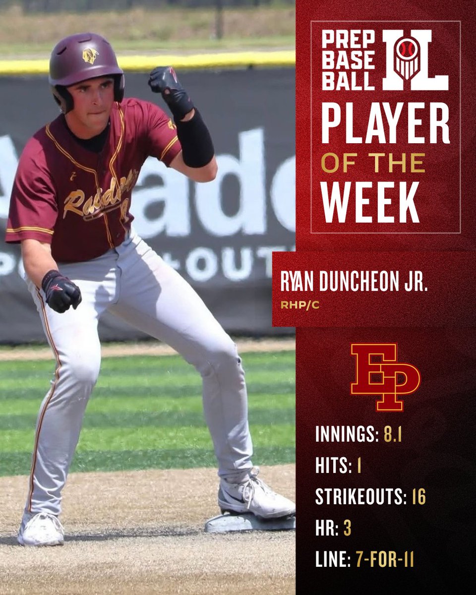 PrepBaseballIL's tweet photo. Illinois Player of the Week ⭐ 

+ East Peoria's Ryan Duncheon Jr (Illinois State commit) takes home both Player and Pitcher of the week honors for the first time in the award's history. 

🔗: https://t.co/kTAJ9WQCEb https://t.co/Zt64WJcH5u