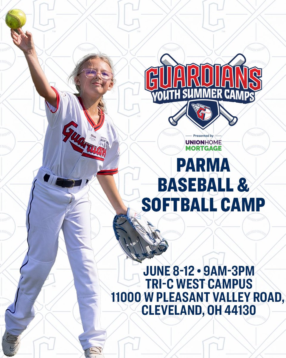 CLEInspires's tweet photo. ⚾️🥎We are less than one week away from the start of Guardians Youth Summer Camps presented by Union Home Mortgage. 

Today we give a special recognition to our Parma camp on the Cuyahoga Community College West Campus. Campers who attend are in for a week of fun, premium instruction, and exclusive access to the upcoming Guardians Training Center! 👀

https://t.co/nTj20A7r7f