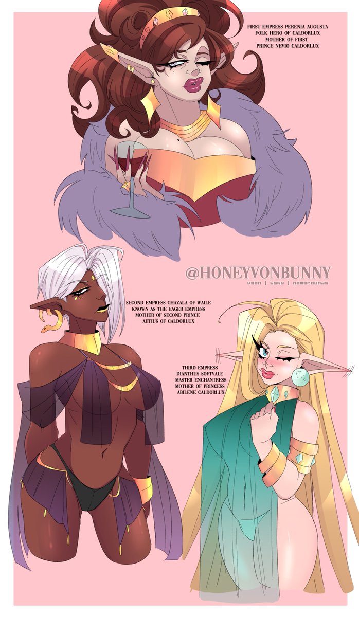 Honeyvonbunny's tweet photo. The Emperors Wives: First Empress Perenia Agusta, Second Empress Chazala of Waile, &amp; Late Third Empress Dianthus Softvale https://t.co/ir2Y4XoURy