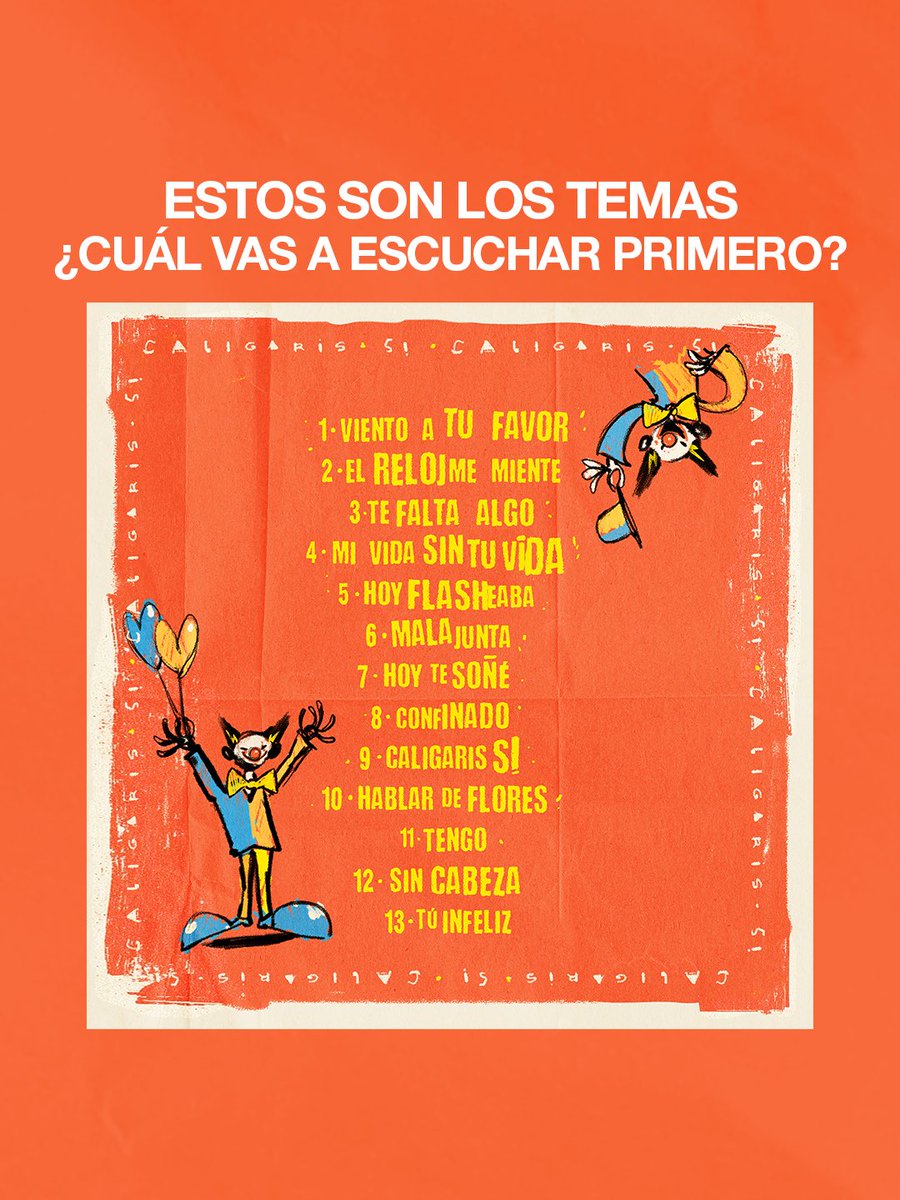 LOSCALIGARIS's tweet photo. ‼️MAÑANA SE ESTRENA CALIGARIS SI‼️

Nuestro Nuevo Disco ya está listo 😎🤡 y mañana vas a poder escucharlo en todas las plataformas digitales 🎶🎉

Horarios del Lanzamiento Oficial 🕦
🇦🇷 20hs 🇲🇽 17hs 🇨🇴 18hs 🇨🇱 19hs 🇵🇪 18hs

Compartí este post con todos tus amig@s 🔥 https://t.co/YPQJogFlvs