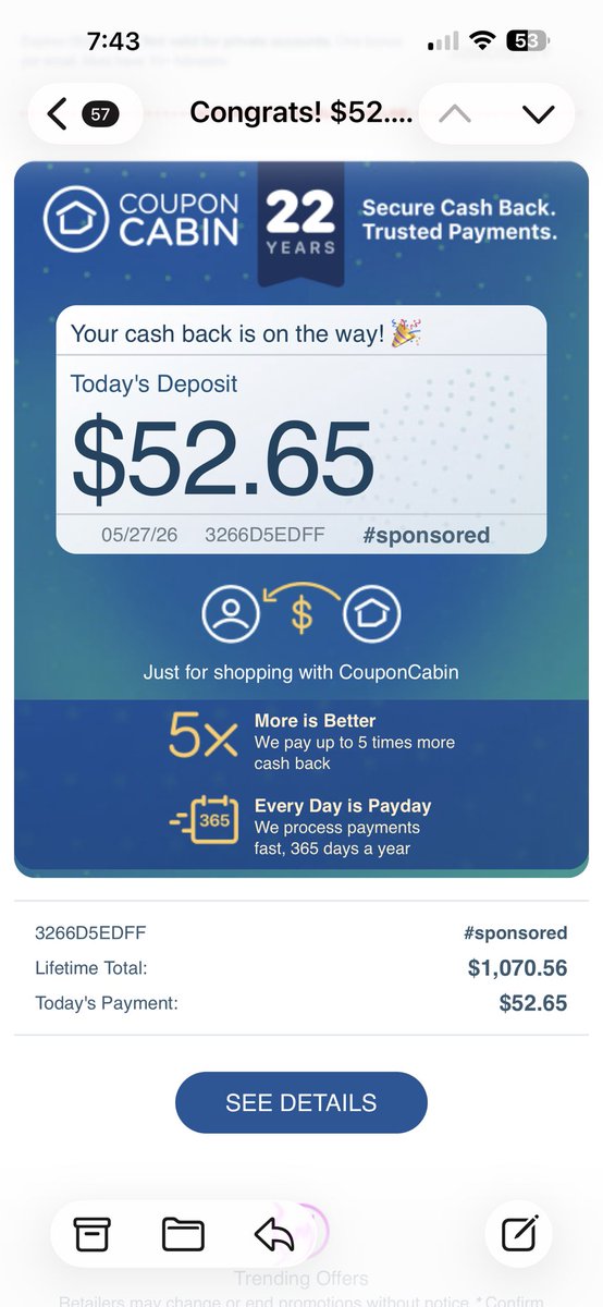SherriPartee's tweet photo. Love shopping with my @CouponCabin app. I’ve earned over $1,000 cash back since I signed up! https://t.co/FpU7OmwLno