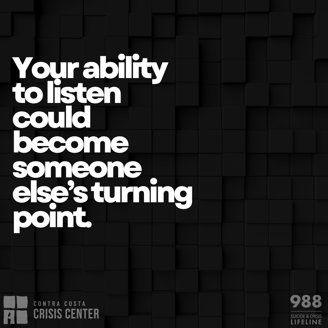 CCCrisisCenter's tweet photo. Not everyone can change the world overnight.

But you can answer one call.

Listen to one person.

Help one family through one impossible moment.

That matters more than you think.💚

Contra Costa Crisis Center is looking for volunteers who want to support people with compassion, patience, and humanity. 

Training is provided — what matters most is showing up and being willing to care.

📞 Help us continue answering 988 and 211 calls for our community 24/7.
#Volunteer #988Lifeline #ContraCostaCrisisCenter #CommunitySupport #MentalHealthMatters