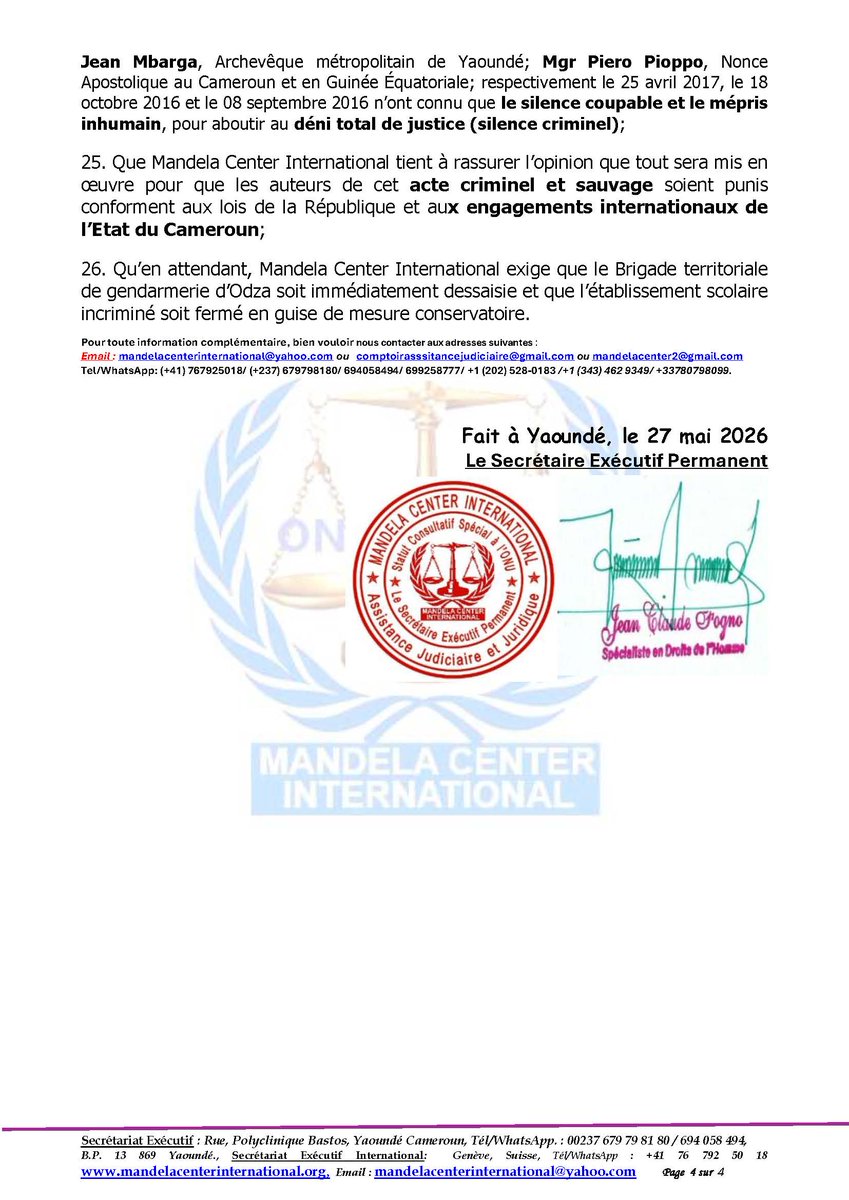 CenterMandela's tweet photo. ALERTE N°187/MC : VIOL D’UNE ENFANT DE 03 ANS: Mandela Center International rappelle aux autorités camerounaises que cette pratique criminelle tolérée au sommet de l’Etat du Cameroun, ne restera plus impunie, quelle que soit la protection dont bénéficient les auteurs. https://t.co/cQycDNF0TU
