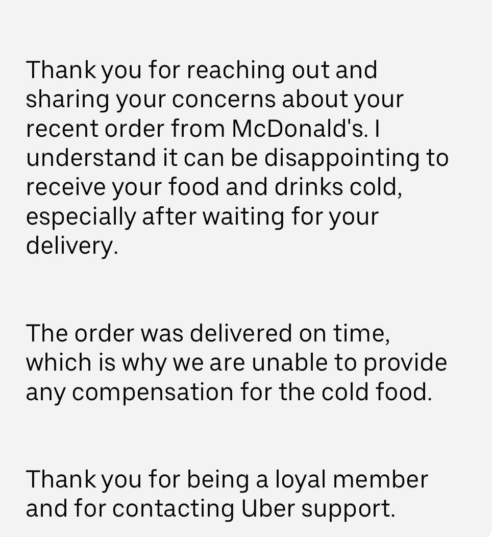 aly101aly's tweet photo. @UberEats 

It is very nice that you provide cold food to your customers. Took 50mins to deliver my lunch today, from a location that is 5mins drive down the road.  

Very good approach to losing customers to door dash. 
1 star customer service! https://t.co/ZJXSWa6p4C