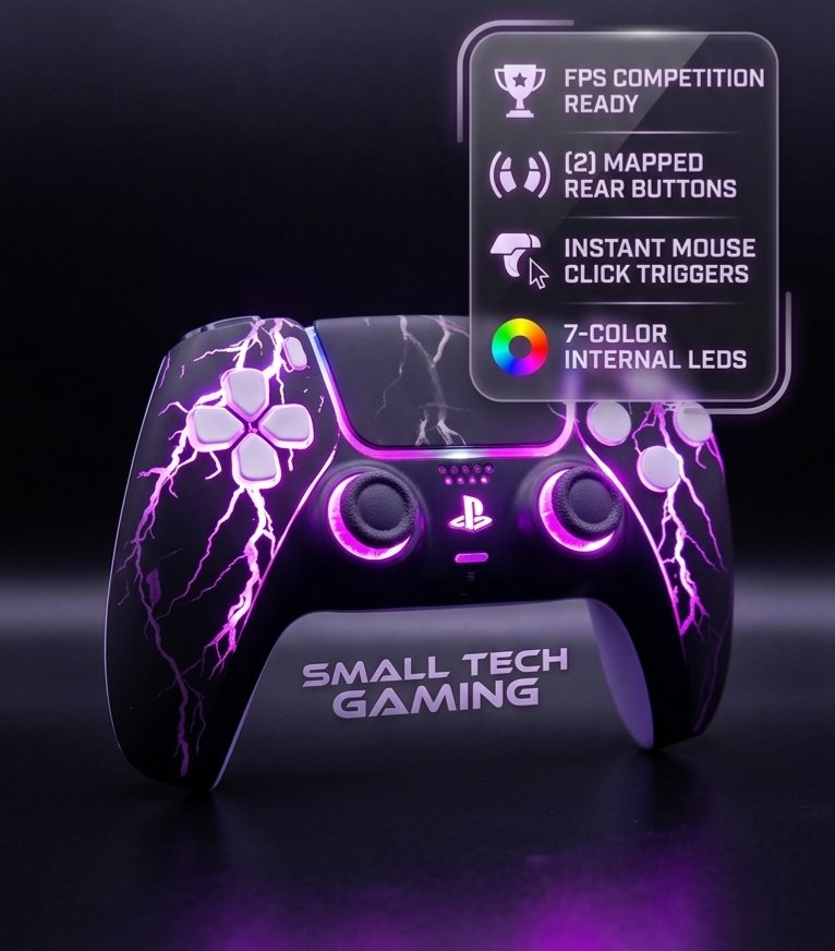 SmallTechSol_'s tweet photo. 🎯 FPS Loaded
​✅ (2) Back Buttons (X &amp; O)
✅ Mouse Click Triggers &amp; Bumpers
✅ TMR High-Quality Analogs
✅ Mic/Speaker removed
✅️ Rumbles Removed
✅ Touchpad Disabled
✅ 7-Color LEDs
✅ Custom Lightning Theme
✅️ ​30-day warranty Included 🛡️

​#PS5 #CustomController #CoD https://t.co/gd6RFgK8V6