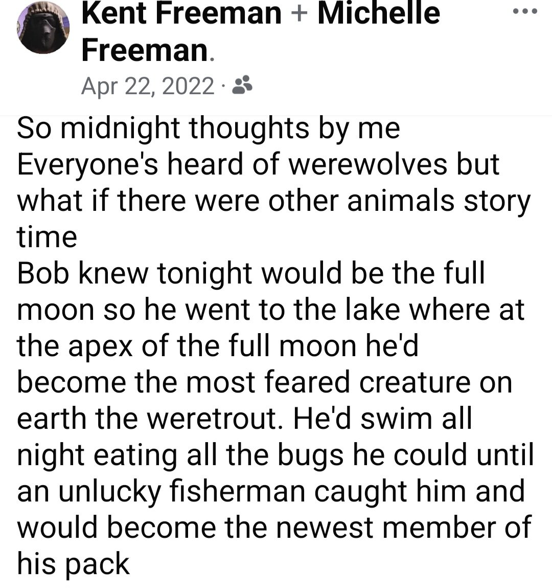 FreemanKent's tweet photo. I mau have inadvertently wrote @The_King_Trout origin story https://t.co/LHv6s0tEKW