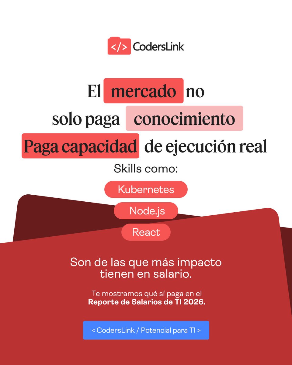 coderslink's tweet photo. El mercado no solo está buscando perfiles con conocimiento técnico. Está buscando talento capaz de resolver, construir y ejecutar.

Consulta el análisis completo en el Reporte de Salarios de TI 2026. 

Descárgalo en el link. https://t.co/BcoG6Bx6EK https://t.co/Aq47rZFynG