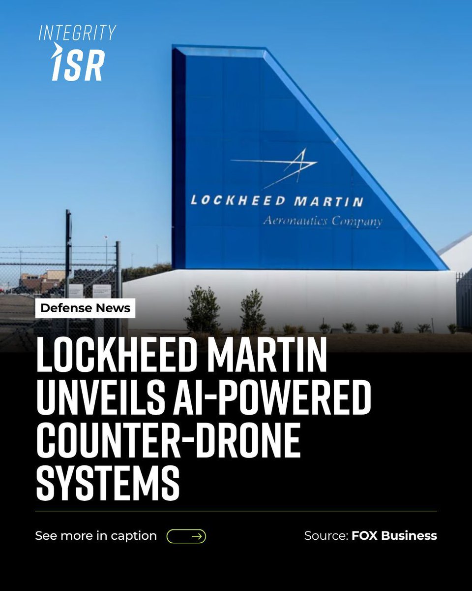 IntegrityISR's tweet photo. Lockheed Martin CEO Jim Taiclet unveiled new AI-enabled defense technologies designed to detect, track, predict, and defeat incoming drone swarms as unmanned threats continue reshaping modern warfare. 

Read more here: https://t.co/hc3uLsx9pl https://t.co/fdWSbDiswe