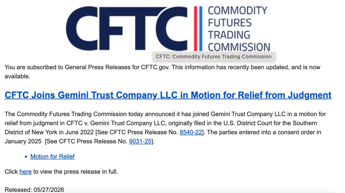 TylerGellasch's tweet photo. A timeline:
-CFTC sued Gemini for lawbreaking 
-President Trump was sworn in
-Gemini's Winklevoss twins reportedly sank the nomination of @BrianQuintenz to lead the CFTC
-The current Chairman was swapped in as the nominee and confirmed
-CFTC joins Gemini to avoid judgment https://t.co/RUEIcmDiy2