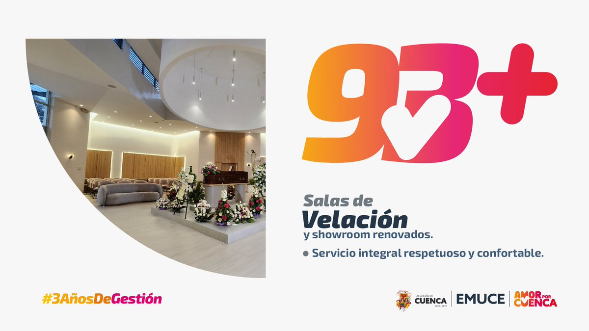 EMUCEEP's tweet photo. Innovamos nuestros servicios exequiales con las salas de velación La Luz, La Eternidad y La Esperanza, además de un moderno showroom pensado para brindar mayor confort y respaldo.

EMUCE EP, somos el custodio del sentimiento de los cuencanos. 

#sesiente #AmorPorCuenca ❤️💛 https://t.co/cdGevTqzJx