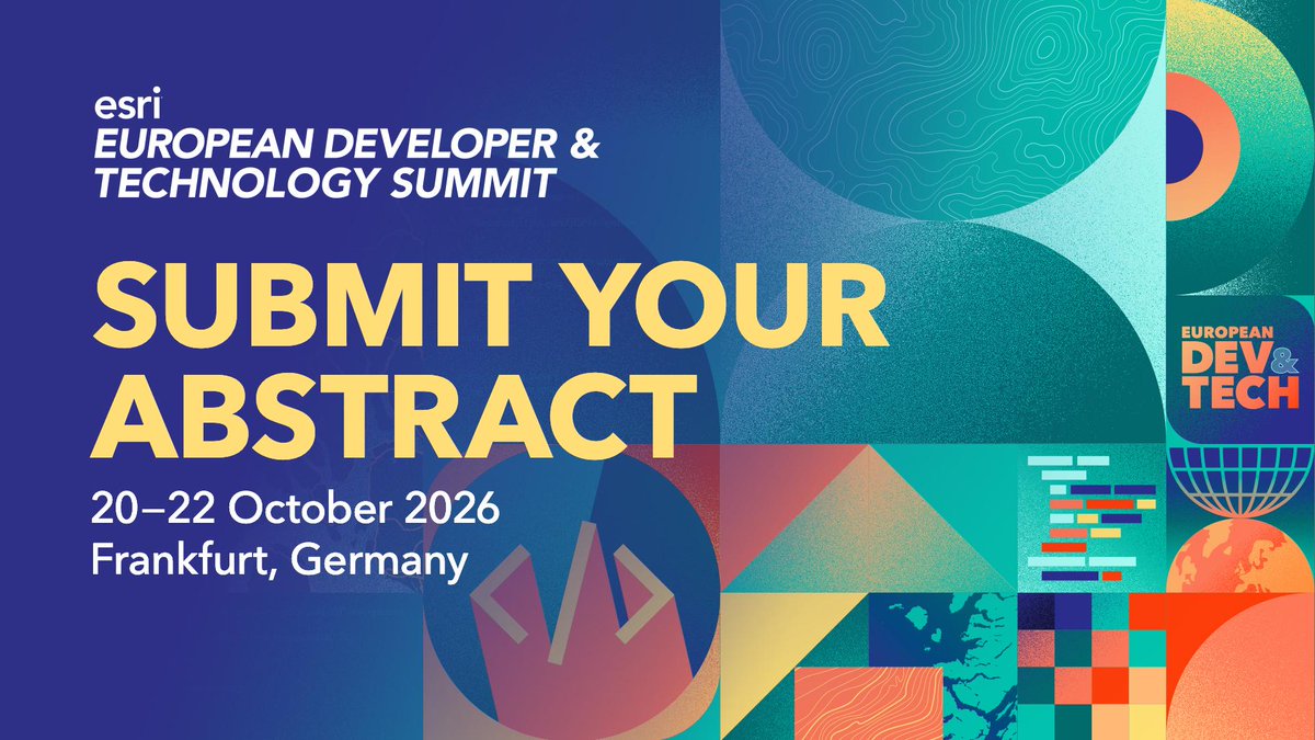 EsriDevEvents's tweet photo. Inspire Esri’s global user community of developers, system architects, and DevOps engineers with a presentation about your innovative use of GIS. Submit your abstract by 31 July, 2026. https://t.co/q2YQlztCXg #EUDevTech2026 https://t.co/1lGhp10NNL