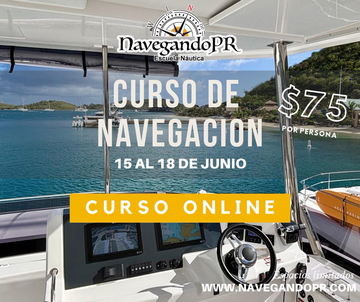 NavegandoPR's tweet photo. Saca tu Licencia de Navegación sin salir de casa. 🛥️💻
Próximo curso: 15 al 18 de junio a las 5:30pm

🔹 100% online
🔹 Solo $75p/p
🔹 Diploma listo al final de la semana
🔹 Rápido, práctico y aprobado por Recursos Naturales y NASBLA

Entra a https://t.co/d8Qnmk1Rm2 https://t.co/q8Tg1RjoA0