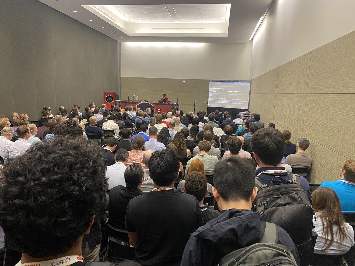 chrismatthieu's tweet photo. Standing room only at my @AgenticROS Physical AI talk at @Robotics_Summit! We live hacked a @RealSenseai @rosorg robot powered by @OpenClaw @Anthropic @GeminiApp i and @NVIDIAAI @NVIDIARobotics #NemoClaw https://t.co/u8RHttaVgk