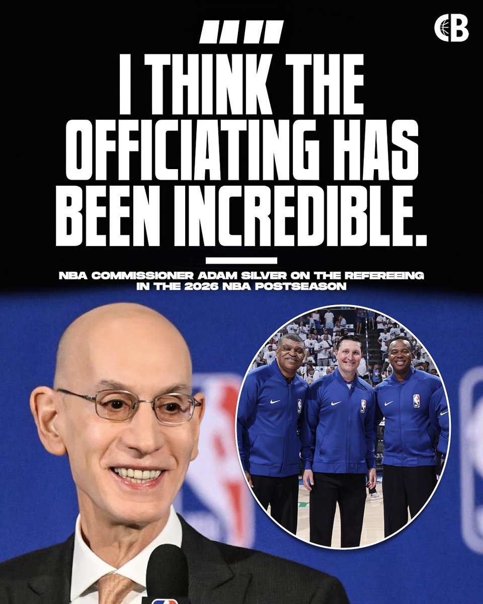 Fullcourtpass's tweet photo. Adam Silver on the refereeing in the 2026 postseason

“I think the officiating has been incredible.”

(Via @PatMcAfeeShow, h/t @CourtsideBuzzX) https://t.co/HLN2q3MUZF