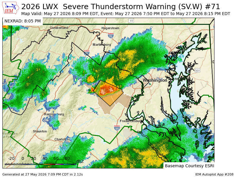 DMV_WX's tweet photo. LWX expires Severe Thunderstorm Warning for City of Manassas, City of Manassas Park, Fauquier, Prince William [VA] https://t.co/tBG7gfYiYN https://t.co/1TCEMX1oF9
