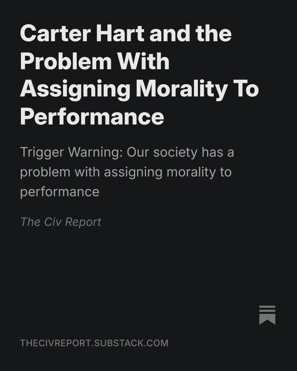 SaraCivian's tweet photo. Our society has a problem with assigning morality to performance. It doesn’t matter how many saves Carter Hart makes or how many goals he allows. He either did something you can’t justify or he didn’t. No amount of saves will redeem him to me https://t.co/qgweJhlpdn https://t.co/q2YCpcduez