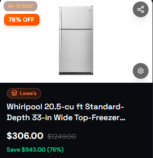 hiddenclearance's tweet photo. 76% OFF STAINLESS WHIRLPOOL FRIDGE

Coming out to just $306 at Lowe's (Orig. $943)

Link below to check your store's stock ⬇️ 

https://t.co/r4qn2tIpAU https://t.co/ycnVMVksFQ