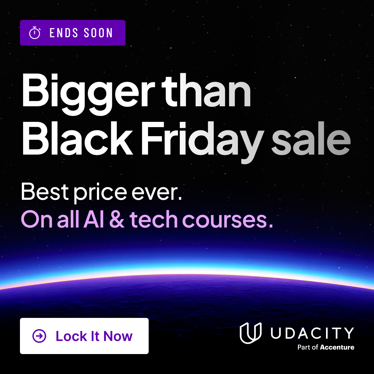 udacity's tweet photo. The tools are changing fast 🛠️ 
The people getting ahead are learning how to use them together 🧠 

Explore programs in:
• Generative AI
• Agentic AI
• Python Programming
• Data Analytics
• Machine Learning
• AI Automation Workflows

Learn through hands-on projects designed for real-world application.

Our biggest sale of the season ends soon.

Lock it in at https://t.co/ZO1mz8Q9zX