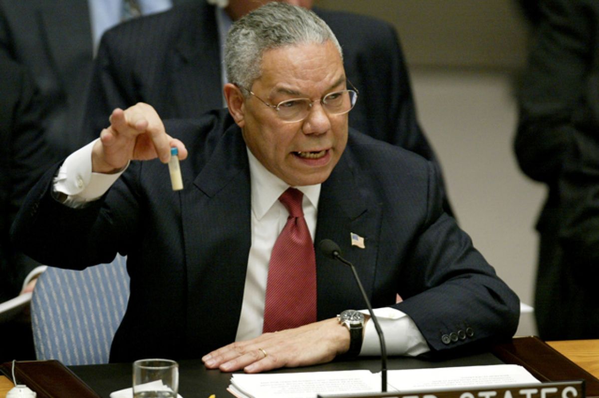 Toptell's tweet photo. @MasterPandaWu My second purpose today is ... to share with you what the US  knows about Iraq's weapons of mass destruction ... Iraq's behavior  demonstrate that Saddam Hussein and his regime have made no effort ...  to disarm as required by the international community
Secretary of State Powell https://t.co/yFkNC3YOg2