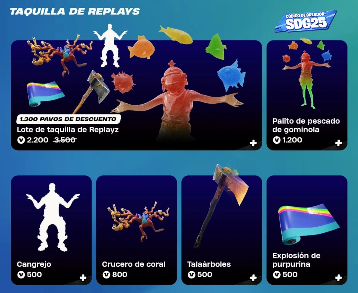 SDGREAL25's tweet photo. Nueva tienda de Fortnite 27 mayo 2026

SOUTH PARK
Lote voy a pasármelo bomba
Toallín
Stampede y South Park

TAQUILLA DE REPLAYS
Lote de Replayz

Usa mi código SDG25 en la tienda de Fortnite

#CodigoSDG25 #SDGREAL25 #EpicPartner https://t.co/xhVVuOjiqz