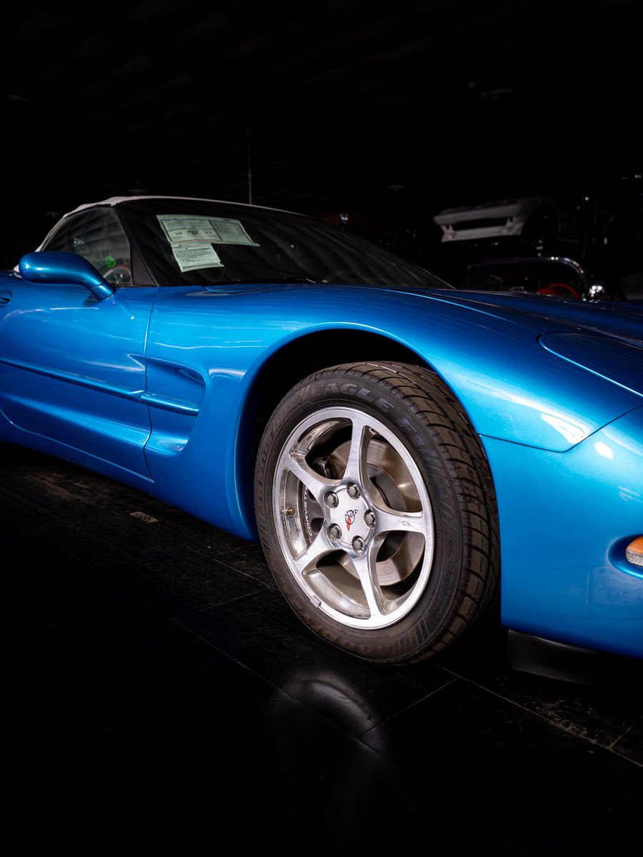corvettemuseum's tweet photo. Finished in rare Nassau Blue Metallic, this 2000 Corvette Convertible is one of only 209 Nassau Blue convertibles produced for 2000. With just 85 original miles, the car still retains its original dealer stickers and factory-installed plastic seat covers, preserving a near-showroom example of the C5 era. Get tickets to see it in-person in our newest exhibition: https://t.co/7oPfd6khfy