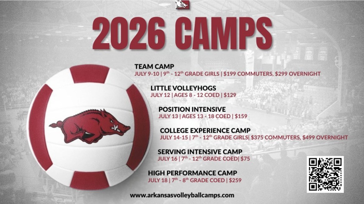 RazorbackVB's tweet photo. Our second favorite season is coming up: camp! 🏕️ 

More info ➡️ https://t.co/VTh3Bi71kt https://t.co/Q9d4NHc7Sf