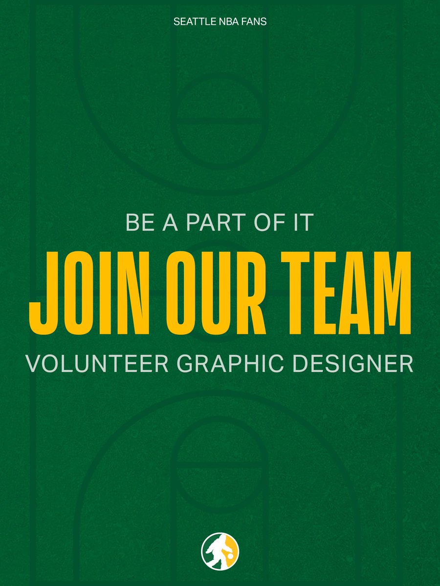 SeattleNBAfans's tweet photo. 🎨 Calling Seattle Graphic Designers + Sonics Fans 🏀
 
Are you passionate about basketball, Seattle culture, and community impact?
 
Our organization, Seattle NBA Fans, is looking for a volunteer graphic designer to help us grow the movement and bring exciting creative energy to our events, campaigns, and community outreach.
 
This is a great opportunity to:
• Build your portfolio with real-world sports/community projects
• Collaborate with local businesses, nonprofits, and government agencies
• Create content seen by thousands of Seattle basketball fans
• Expand your professional network across the Seattle community
• Help bring people together around the potential return of the NBA to Seattle
 
We’re looking for creatives who can help with:
🏀 Social media graphics
🏀 Event flyers & promotional materials
🏀 Merchandise concepts
🏀 Branding/design ideas
🏀 Community campaign visuals
 
Whether you’re an experienced designer or an emerging creative looking to gain exposure and experience, we’d love to connect.
 
When reaching out, please include:
• A portfolio, website, or social media page
• OR simply send a few graphics/designs you’re proud of
 
You don’t need professional sports experience — we value creativity, passion, and community spirit.
 
📩 Email us at team@seattlenbafans.com to get involved.
 
#SeattleDesigners #GraphicDesign 
#SportsDesign #SeattleCreatives #Volunteer