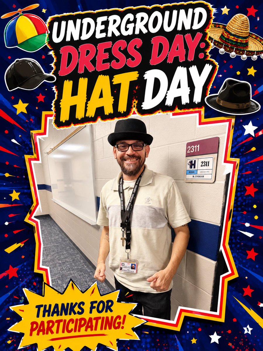 MrsDaniWright's tweet photo. The Gr8 Escape Underground Dress Day: Hat Day! Thanks for participating! Look at all the hats! #finalcountdown #WeAreThePack @HopperMS #summerbreakloading @KoachGreen https://t.co/ottYRzeJ9Z