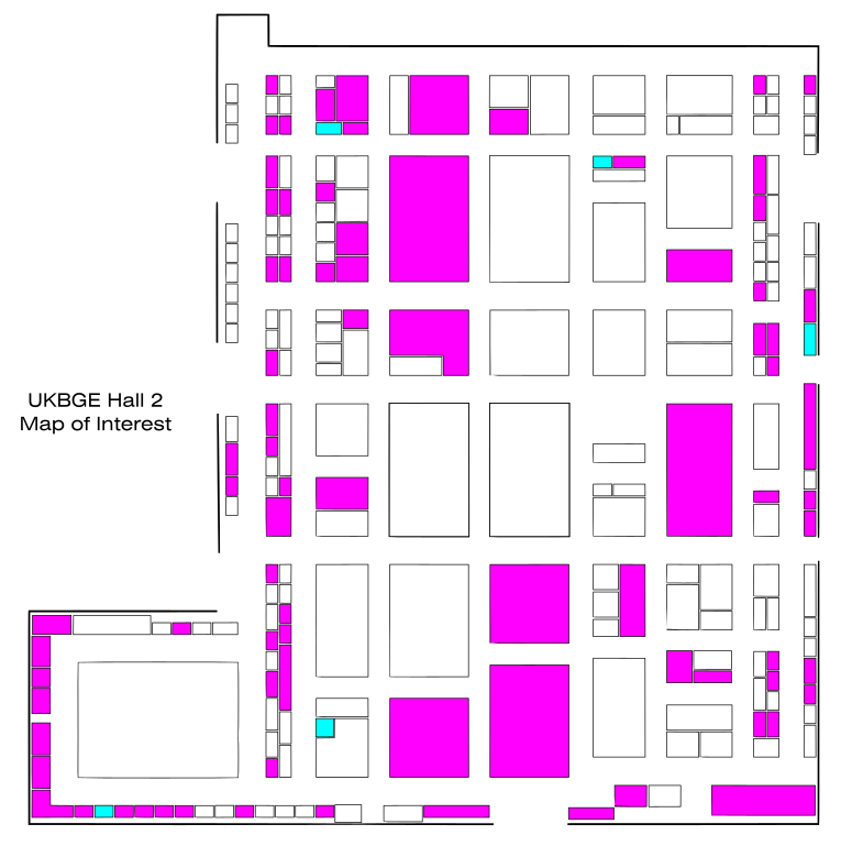 GMMoley's tweet photo. Finally finished this years Map of Interest for #UKGamesExpo. All the halls, all the stuff I spotted that I either wanted to buy or looked interesting to me. So you're aware I'm on a BIG miniatures painting kick at the moment so the maps reflect that. https://t.co/LSH0MNUlgF