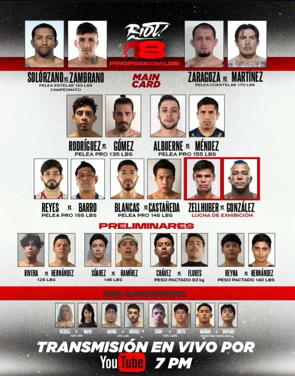 factorcu4tro's tweet photo. Este viernes tendremos #RIOT18 un evento que marcara la historia de la liga.
📌En disputa el título de las 125lbs 
📌Entre las sorpresas @GoldenboyZell se presentará en grappling

https://t.co/H1CIMGHOWC https://t.co/6pSL70LYOy