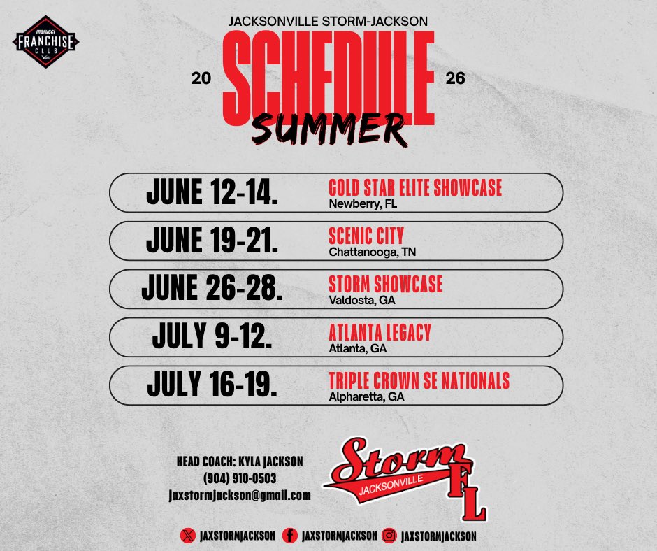 JaxStormJackson's tweet photo. Summer ‘26 Schedule🔥 #stormnation https://t.co/Ircv7p4UYH