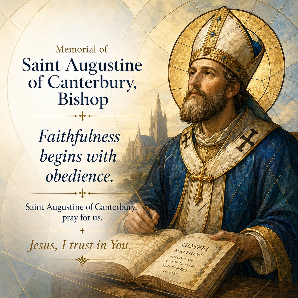 JessBarbeiro's tweet photo. Today we honor the Memorial of Saint Augustine of Canterbury, Bishop ✨

St. Paul shows us the true heart of evangelization: 

courage without deception, paired with the tenderness of “a nursing mother caring for her children” (1 Thess 2:7).

Courage without charity becomes pride.

Gentleness without truth becomes weakness.

When both walk together, the Gospel shines like Christ Himself.

St. Augustine carried this spirit into England and changed history.

St. Augustine of Canterbury, pray for us!

Today’s First Reading: Thessalonians 2:2b-8 NABRE

#CatholicX #SaintAugustineofCanterbury #Thessalonians #gospel #Catholictwitter #FeastDay