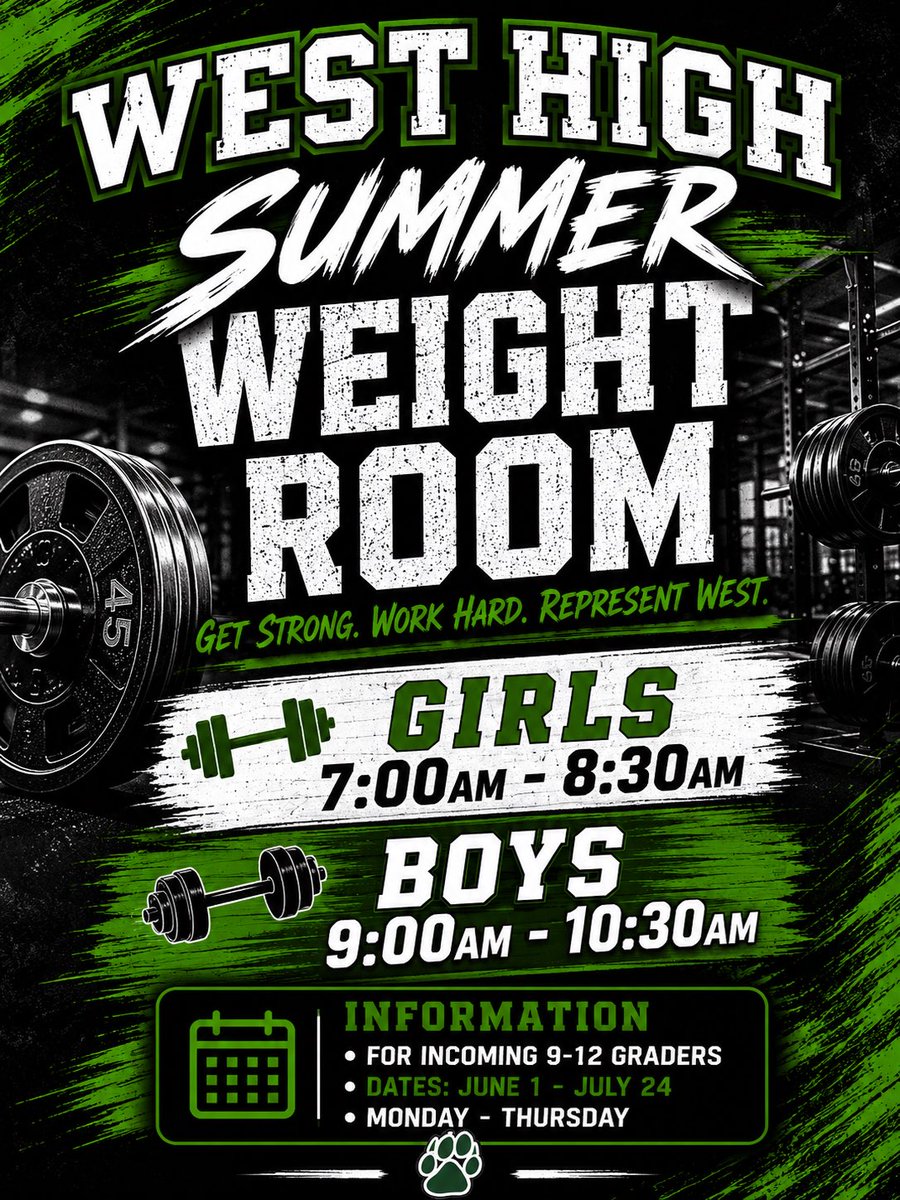 SCWestMBB's tweet photo. Summer is the time to work hard or get left miles behind! 
Weight Room Schedule: 
High School- Monday-Thursday 9-10:30
Middle School- Tuesday/Thursday 10:30-11:30 https://t.co/prWPiDXRLC