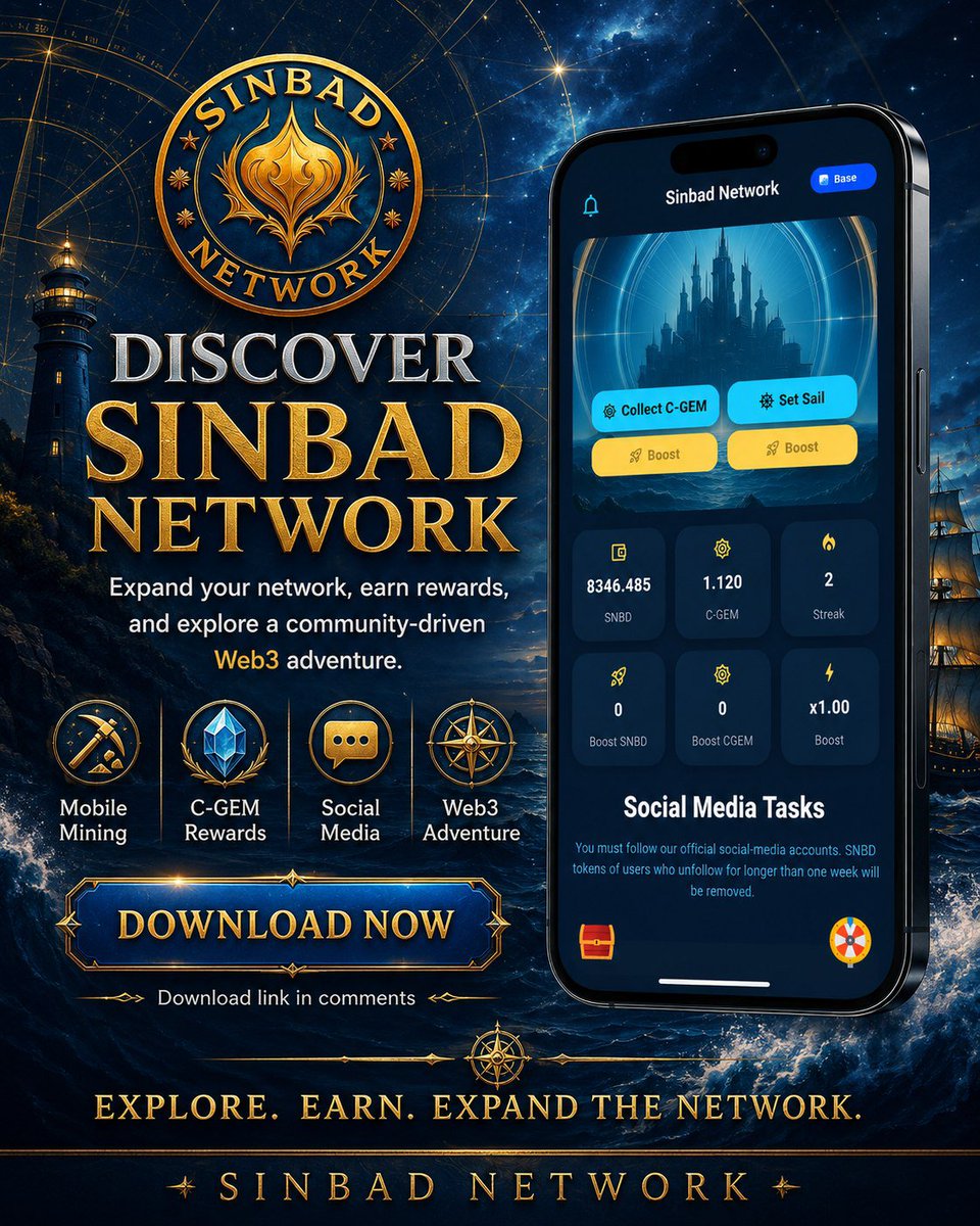 marilynn2477's tweet photo. Explore. Earn. Expand the Network.Sinbad Network brings together mobile mining, C-GEM rewards, community growth, and a Web3 adventure built for the crew. Download link in the  comments section. 
let's goooow ⛵

#SinbadNetwork #SNBD #CGEM #Web3 https://t.co/PLgMzAyceU