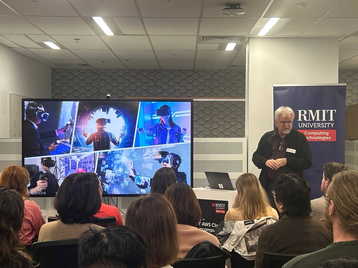 EmpathicCompLab's tweet photo. ECL Director Prof. Mark Billinghurst speaking at the Melbourne XR Industry Meetup @RMIT VXLab last week 🎤
Sharing his vision for the future of immersive tech and HCI with Australia's XR community.
#XR #HCI #SpatialComputing https://t.co/qqomeLMldP