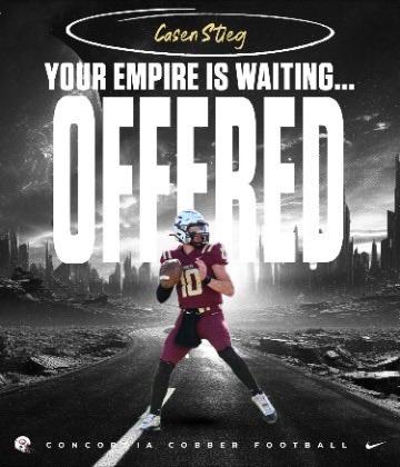 stiegcasen4's tweet photo. After a great conversation with @KCBakk31 I am blessed to say I have received my second offer from @Cobber_Football God is great!! @CoachCDII @coachjohnmalone @cactusshadowsfb @gridironarizona @stiegens https://t.co/B1lDetWUYa