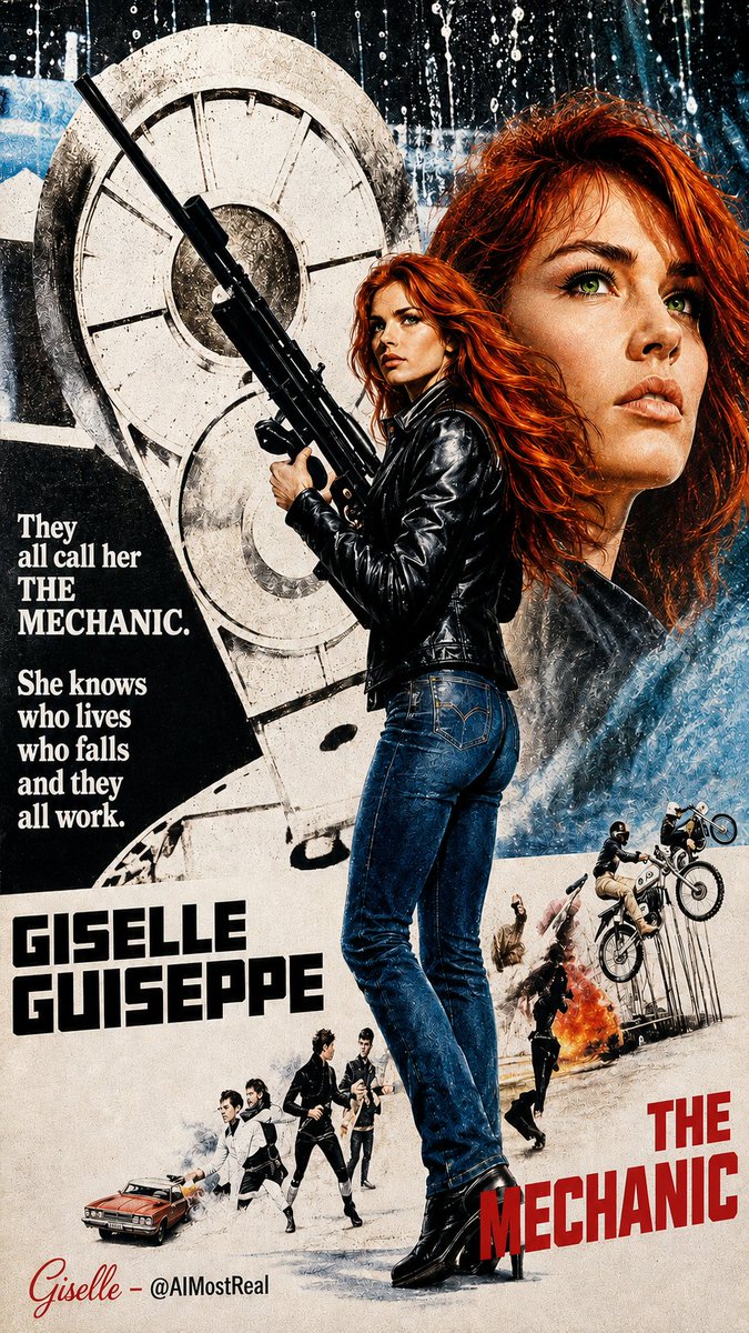 AImostReal's tweet photo. QT your Mechanic

They all call her THE MECHANIC.

She knows who lives. Who falls. And they all work.

Giselle Guiseppe is coming for blood, bullets, and burnout.
#Giselle #TheMechanic #ActionQueen https://t.co/hu53sD3trT