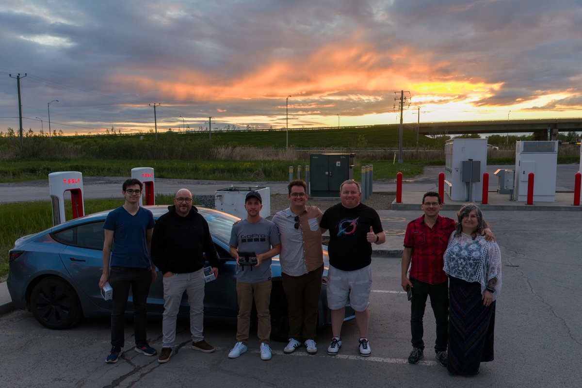 DevinOlsenn's tweet photo. Nearly 5,000km into our Canada Coast to Coast trip and each stop is somehow better than the last. 

We stopped in Berthierville, QC for a quick charge before heading to our final stop tonight in Quebec City. 

We had @DanielRaymond1 pull up beside us on the highway before we pulled in, which was lovely. 

Our plan is to finish Friday at 10:30AM in Halifax, NS. Details to come shortly 👀

@scotsrule08 @DavidMoss