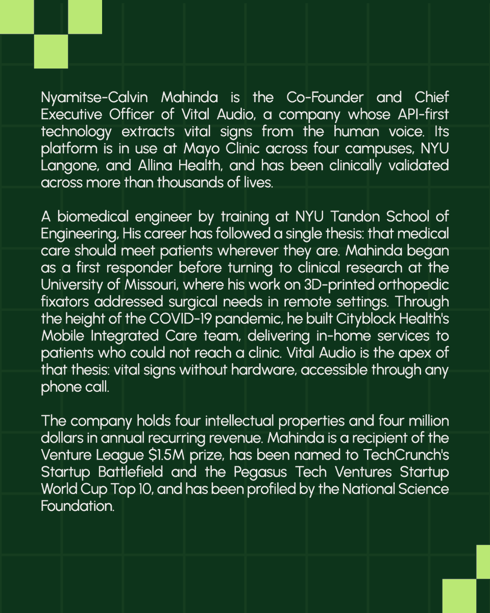 joinkijana's tweet photo. We are thrilled to introduce our next powerhouse judge for the Kijana Young Innovators Showcase at NYC Tech Week: Nyamitse-Calvin Mahinda! https://t.co/JmqwDqcyiH