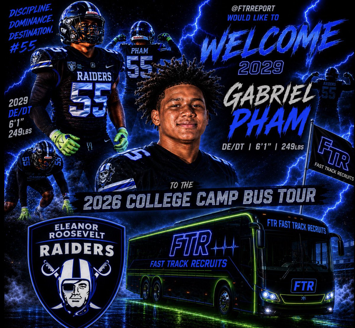 CRSBusTour's tweet photo. @CRSBusTour &amp; @FTRreport 
would like to welcome
2029  DE/DT 6’ 1”  249lbs  
Gabriel Pham  @g2pham0 
to the 2026 college camp bus tour https://t.co/EUoqGhCAyW