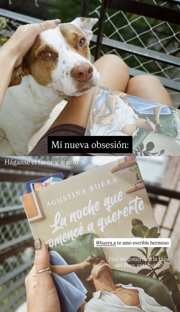 UpdatesJuliM's tweet photo. 📚Juli vía historias mostrando su nueva obsesión literaria: "La noche que comencé a quererte" de Agustina Buera.
Además de recomendarlo un montón, nos regala esta totito hermosa muy bien acompañada🐶
 ¿Alguien más ya se lo leyó o lo tiene en su lista?👀
📲Juli vía Instagram story https://t.co/JST8z96Bsb