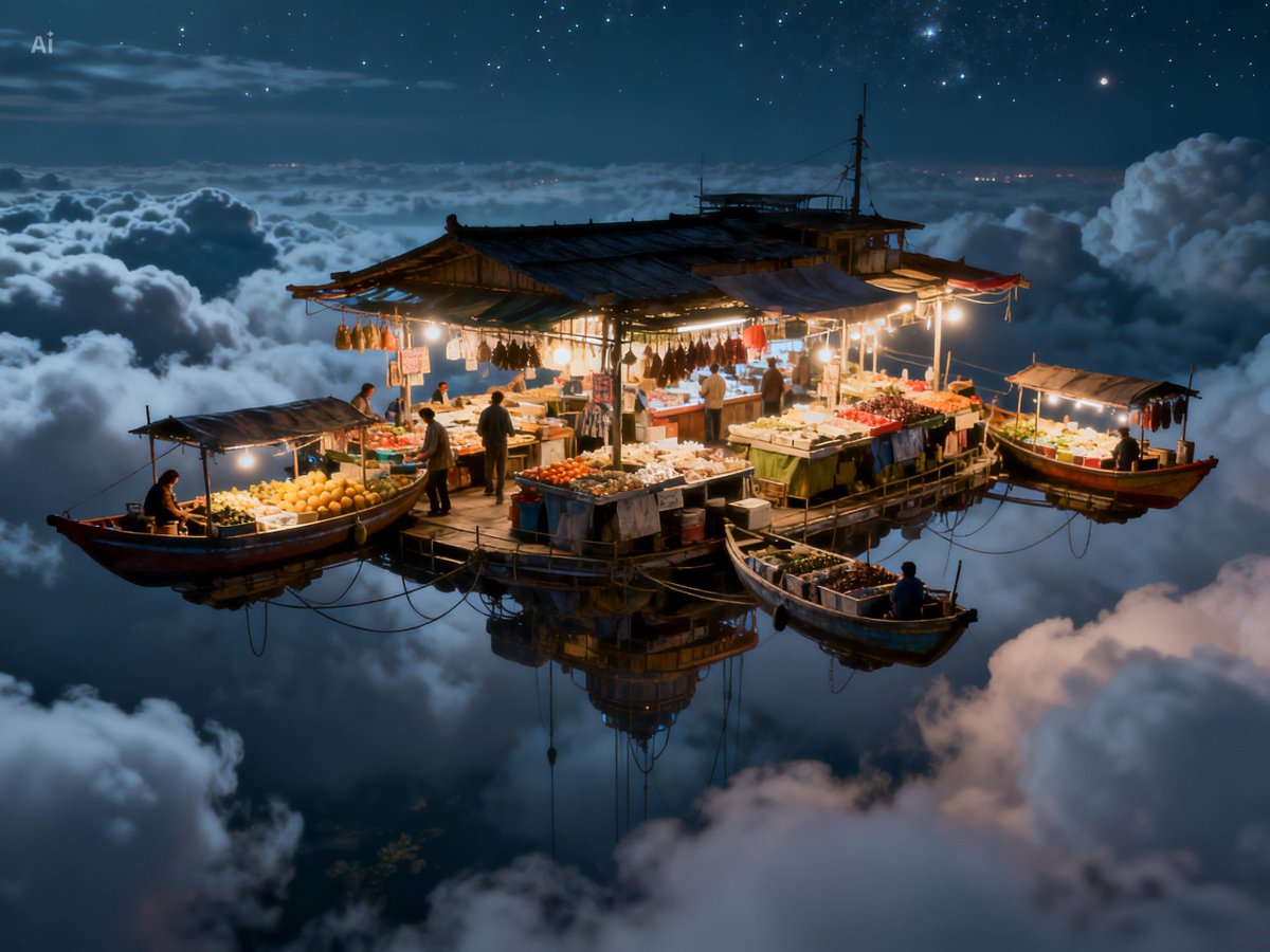 Moko1234559's tweet photo. Market in the Sky, part 2
#Fantasy #MarketInTheSky #AIArtwork #AIArtCommunity #AIHumanCollaboration #CapCut #FantasyWorld #SkyMarket #FloatingWorld #CinematicArt https://t.co/TISRW3HgdU