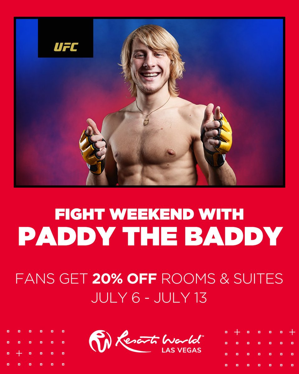ResortsWorldLV's tweet photo. Paddy The Baddy is stepping back into the ring in Vegas. 👊  Join us at Resorts World Las Vegas for Fight Week and the official after party at @ZoukGroupLV on July 11. From the walkouts to the after hours, this is where the action stays. 💥  Paddy fans can enjoy 20% off rooms & suites from July 6–13.
https://t.co/qBxmBDVbes