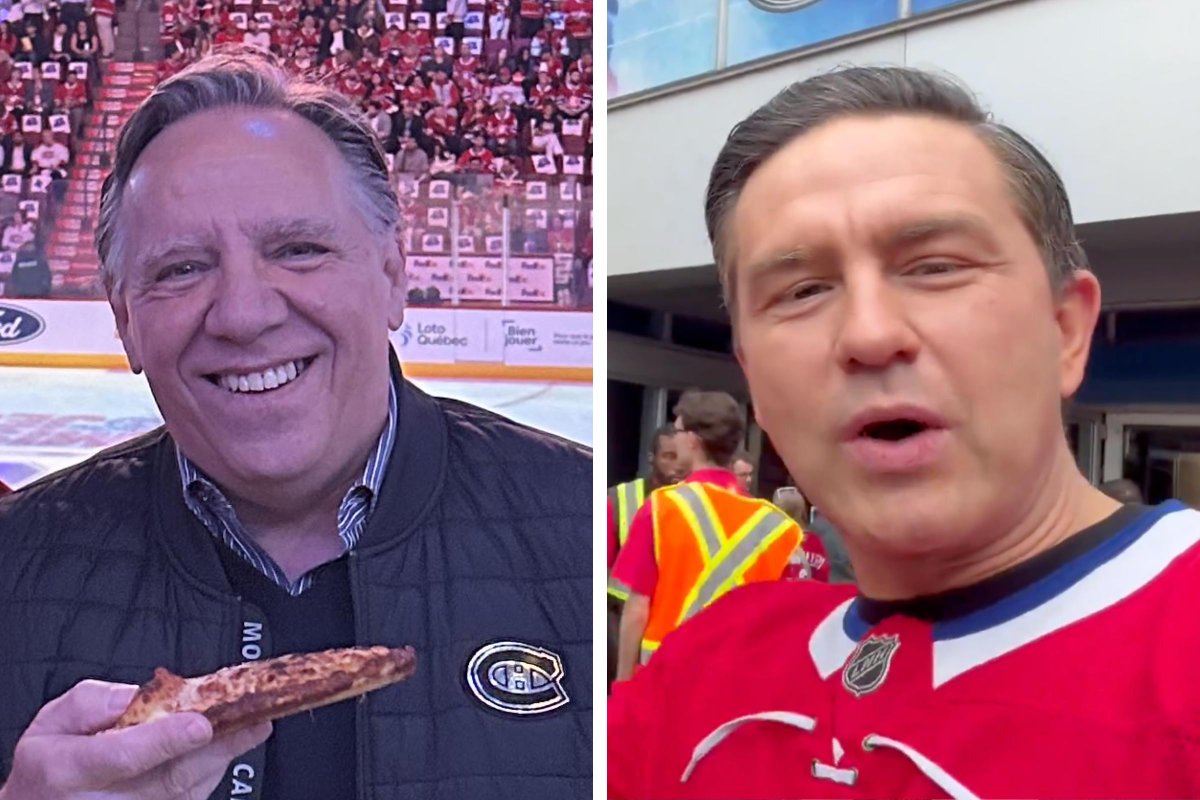 mtlgazette's tweet photo. Poilievre, Legault spotted cheering for the Habs at Bell Centre https://t.co/reMaEOiLtJ https://t.co/kpplbB6DaC