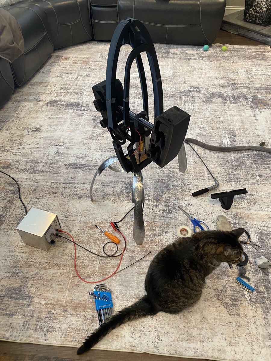Wizard_Machine's tweet photo. More Portal 2 Turret progress, the damn guns keep angling themselves but fear not! I have a solution. Ignore the little chud sitting there he likes to get in my way and he probably wants to eat the plastic off my turret https://t.co/bmCOT7uuB6