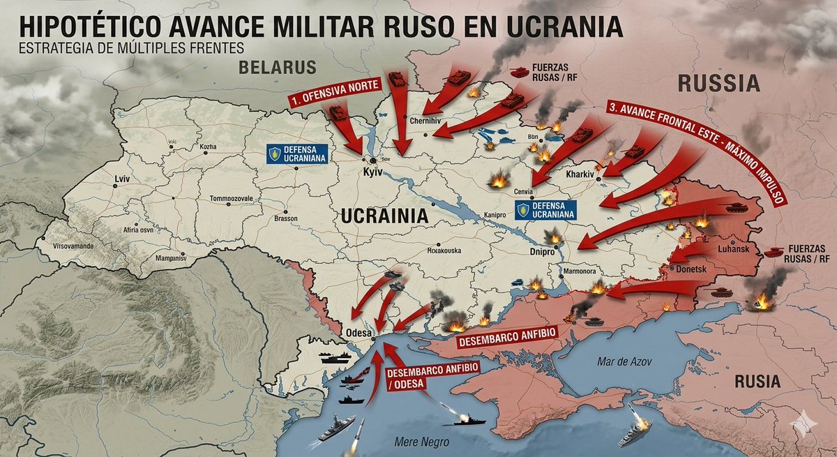 RT by @mikenov: RT by @mikenov: 🚨 Info sobre UCRANIA 🇺🇦 Y RUSIA 🇷🇺 UCRANIA se está preparando para una invasión Rusa desde Bielorrusia y pretenden tomar Kiev, por esto están enviando tropas hacia la zona fronteriza y están colocando dientes de dragón anti tanques en toda la zona , están destruyéndose accesos y armando bombas para algunos puentes … por otro lado en el sur en Odessa están reforzando la zona también de forma similar porque piensan que Rusia 🇷🇺 los invadirá desde el sur y desde el Este. Avanzando en bloque : Norte tropas Bielorrusas, chechenas y fuerzas especiales FOE además de del grupo Wagner. Desde el sur por Odessa grupos de élite Spetsnaz terrestres y marinos , ademá